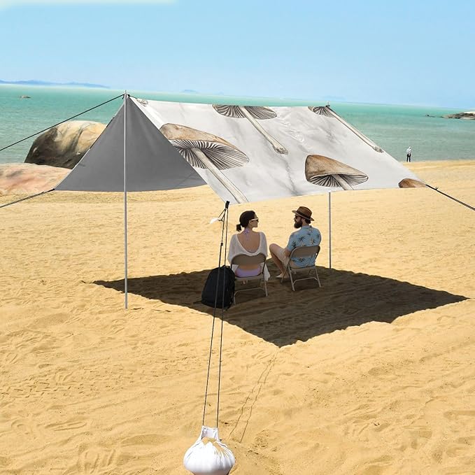 ALAZA Mushroom on Marble Beach Tent Sun Shelter Portable Canopy Sunshade for Outdoor Camping Picnics Backyard Fun 10x9 ft