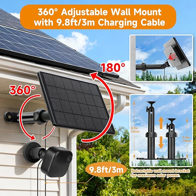 4 Pack Solar Panel for Blink Outdoor 2K+/4(4th Gen)/Outdoor(3rd Gen) XT3 and XT2/XT Camera6W Solar Charger for Blink with 360° Adjustable Mount 5.9in to 8.7in10ft Outdoor Power CableWaterproof