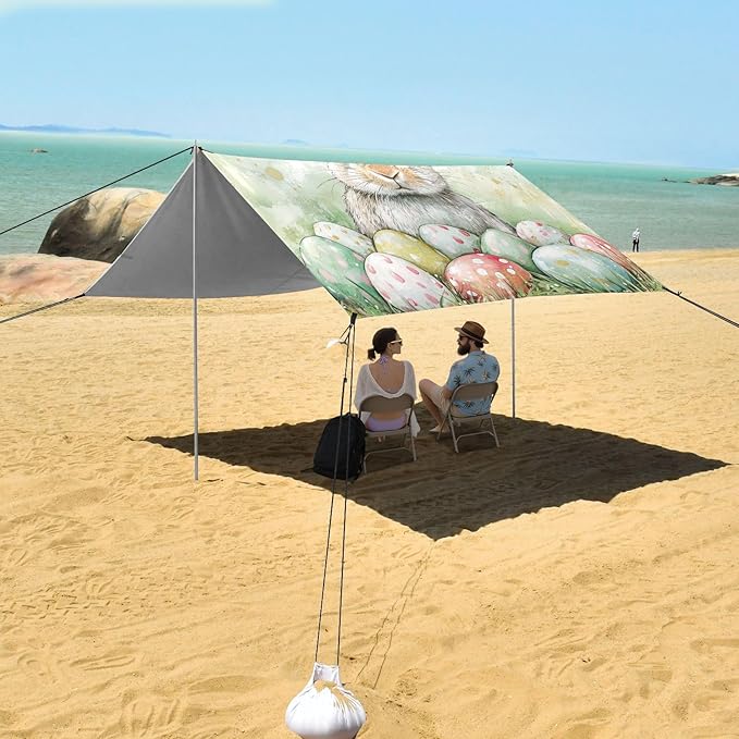 Green Stripe Rabbit Bunny Eggs Easter1 Stable Beach Tent UPF50+ Lightweight Large Sun Shelter with Sand Pockets for Camping Picnics Backyard