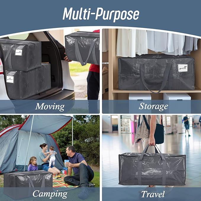 12 Pack Extra Heavy Duty Large Moving Bags with Strong Zipper &amp Comfortable Handles Sturdy &amp Durable Clothes Storage Bags Totes Bins Packing Moving Boxes for College Supplies Gray