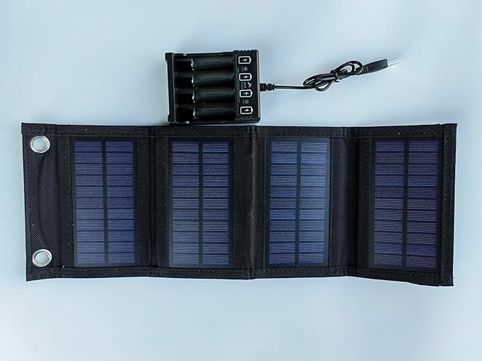 Solar Charger with 6 Watt Portable Solar Panel for 1.2V AA &amp AAA Ni-MH Ni-CD Rechargeable BatteriesWith 6 Watt Solar Panel and 4-Bay USB AA &amp AAA Charger