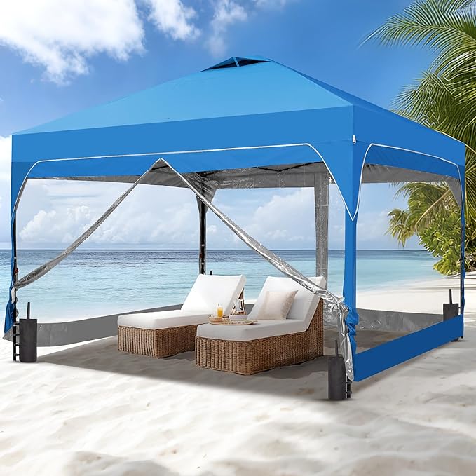GDY 8x8 FT Pop Up Canopy Tent with One Push SetupSetup Gazebo with 4 PVC Transparent SidewallsEasy Carry for Events Parties Camping Blue