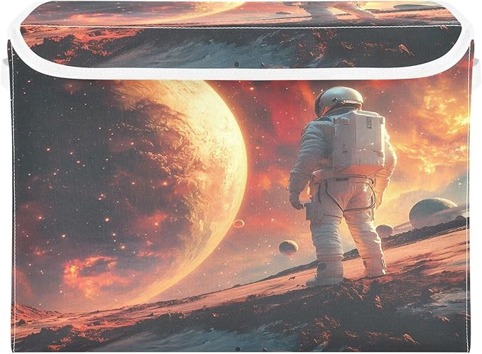 MNSRUU Containers Baskets with Lids Space Astronaut Fabric Foldable Storage Bins Organizer with Lid Collapsible Storage Boxes for Home Bedroom Closet Office