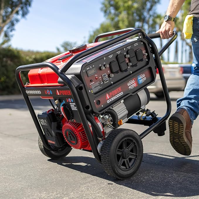 A-iPower 5000-Watt Portable Generator Gas &amp Propane CO Sensor Shutdown Heavy Duty Generators with 223cc OHV Engine For Jobsite RV Home Backup Emergency (GXS5000D)