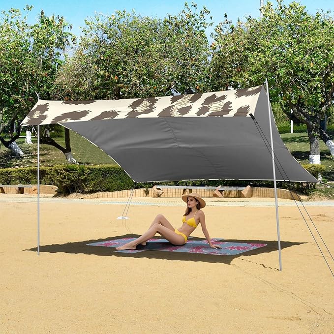 ALAZA Leopard Print Pattern Beach Tent Sun Shelter UPF50+ Protection Beach Shade Canopy w/ 4 Sandbags for Outdoor Camping Fishing Backyard Fun Picnic 10x9 ft