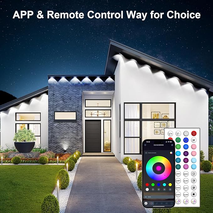 150FT Permanent Outdoor RGB Lights - IP65 Waterproof with Smart App Control Remote DIY Scene Modes Music Synchronization Eaves Lights For Garden Decor Deck Christmas Party Party HalloweenRoof