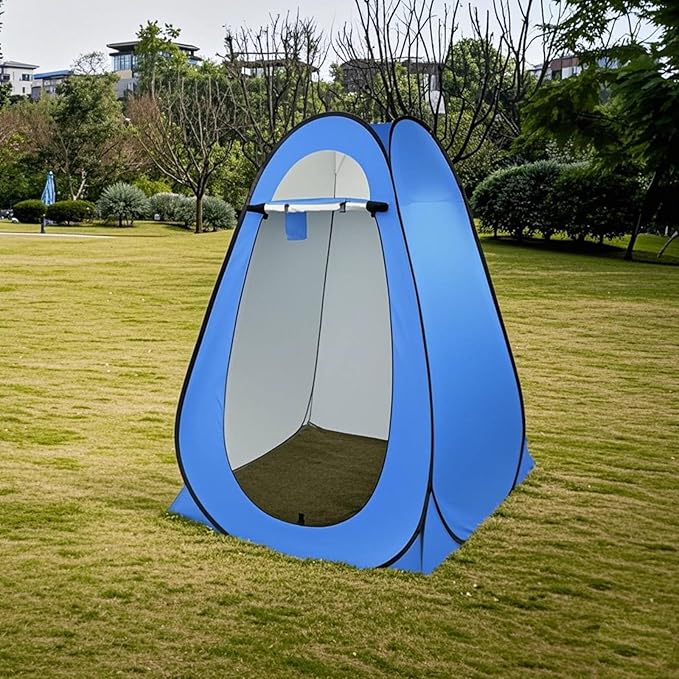 Portable Camping Shower Outdoor Privacy Shower Tent Single Pop Up Shelter Camping Toilet Changing Room with Carrying Bag Rain Shelter for Hiking Picnic Fishing Beach Lightweight (Blue)