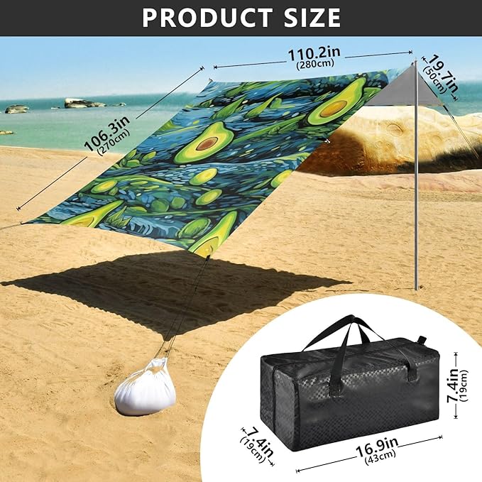 ALAZA Avocado Night Galaxy Starry Beach Tent Sun Shelter Portable Canopy Sunshade for Outdoor Camping Picnics Backyard Fun 10x9 ft