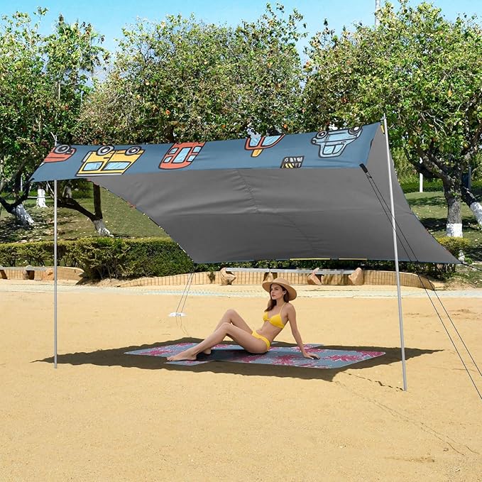ALAZA Traffic Signs Cartoon Transportation Cars Beach Tent Sun Shelter Portable Canopy Sunshade for Outdoor Camping Picnics Backyard Fun 10x9 ft