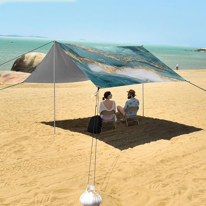 ALAZA Green Gold Marble Pattern Beach Tent Sun Shelter Portable Canopy Sunshade for Outdoor Camping Picnics Backyard Fun 10x9 ft