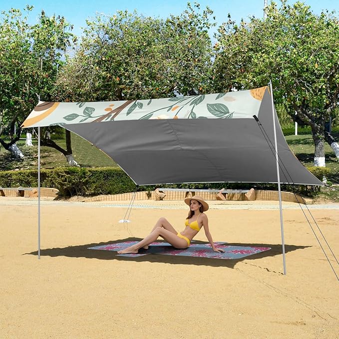 ALAZA Cute Sloth Floral Tree Beach Tent Sun Shelter Portable Canopy Sunshade for Outdoor Camping Picnics Backyard Fun 10x9 ft