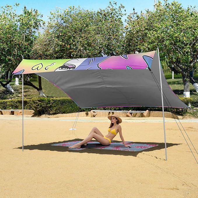 ALAZA Blue Shark Pattern Pattern Beach Tent Sun Shelter Portable Canopy Sunshade for Outdoor Camping Picnics Backyard Fun 10x9 ft