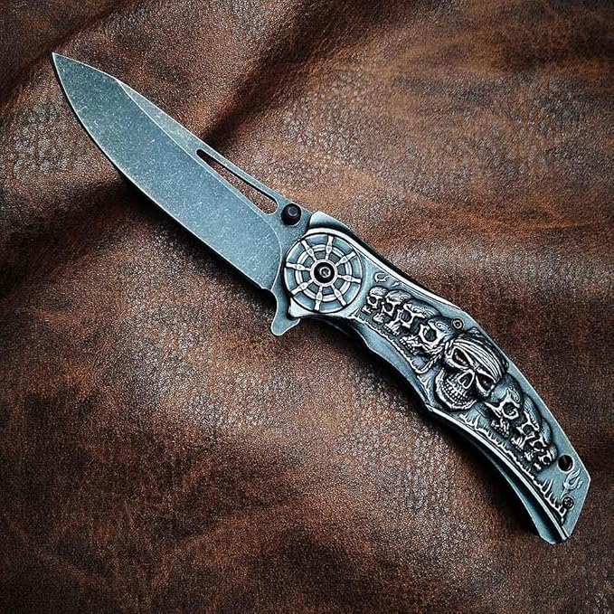 Stonewashed Spring Assist Opening Pocket Knife - Hunting Camping Fishing Tools