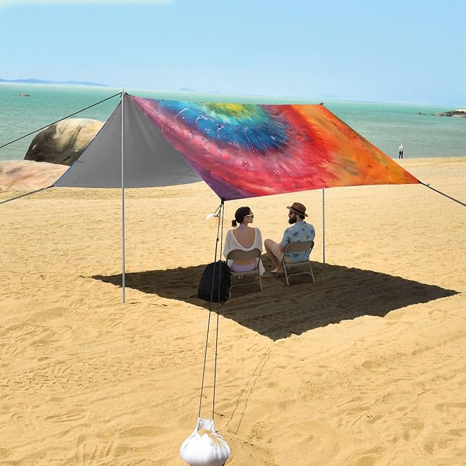 ALAZA Swirl Tie Dye Beach Tent Sun Shelter UPF50+ Protection Beach Shade Canopy w/ 4 Sandbags for Outdoor Camping Fishing Backyard Fun Picnic 10x9 ft