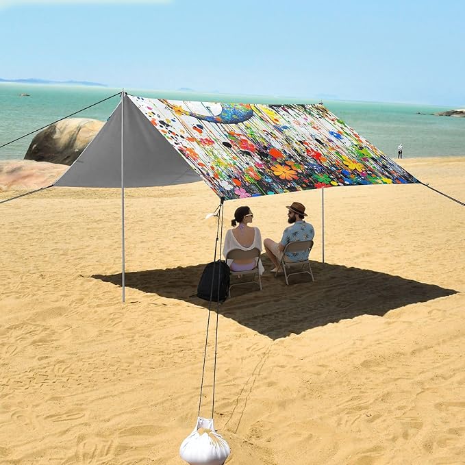 Aesthetic Mermaid2 Beach Tent UPF50+ Protection Water-Resistant Large Sun Shelter with Sandbags and Shovel for Camping Trips Fishing Backyard Fun or Picnics
