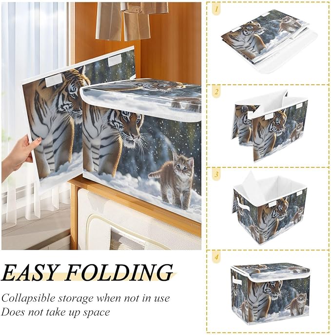 Storage Cube with Lid Cats Print 16.5×12.6×11.8 IN Collapsible Large Capacity Foldable Storage Basket Bin Organizer