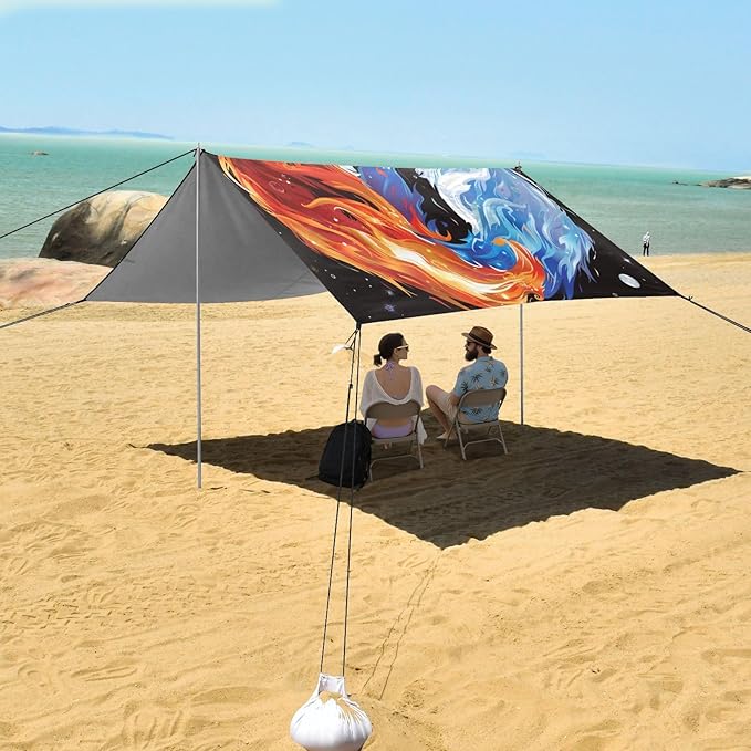 ALAZA Foxes Starry Beach Tent Sun Shelter UPF50+ Protection Beach Shade Canopy w/ 4 Sandbags for Outdoor Camping Fishing Backyard Fun Picnic 10x9 ft