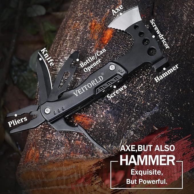 VEITORLD Fathers Day Gifts for Men Dad Husband from Daughter Son Survival Gear and Equipment Multitool Axe Hammer Camping Accessories Unique Hunting Fishing Gift Ideas for Him Boyfriend Grandpa