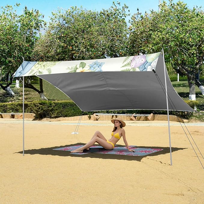 xigua Easter Bunny Beach Tent Sun Shelter with Carrying Bag - Silver Coated Oxford Fabric Beach Canopy for Beach Camping Fishing - Includes Windproof Ropes Sandbags &amp Stakes