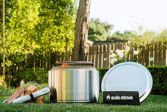 Solo Stove Yukon Backyard Bundle 2.0 | Incl. Yukon Smokeless Fire Pit with Stand Shelter Shield Lid Portable for Wood Burning Removable Ash Pan Stainless Steel H: 19.8in x Dia: 27in 50.85lbs.
