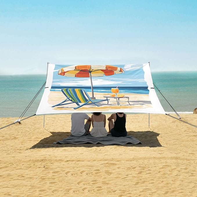 ALAZA Beach Travel Beach Tent Sun Shelter UPF50+ Protection Beach Shade Canopy w/ 4 Sandbags for Outdoor Camping Fishing Backyard Fun Picnic 10x9 ft