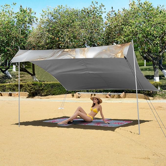 ALAZA White Gold Marble Pattern Beach Tent Sun Shelter Portable Canopy Sunshade for Outdoor Camping Picnics Backyard Fun 10x9 ft