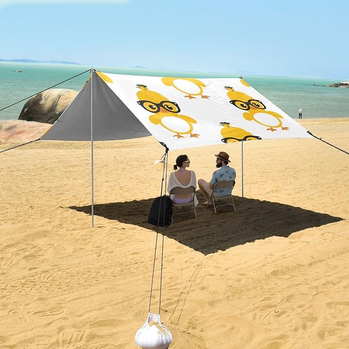 ALAZA Cute Duck with Black Glasses Beach Tent Sun Shelter Portable Canopy Sunshade for Outdoor Camping Picnics Backyard Fun 10x9 ft