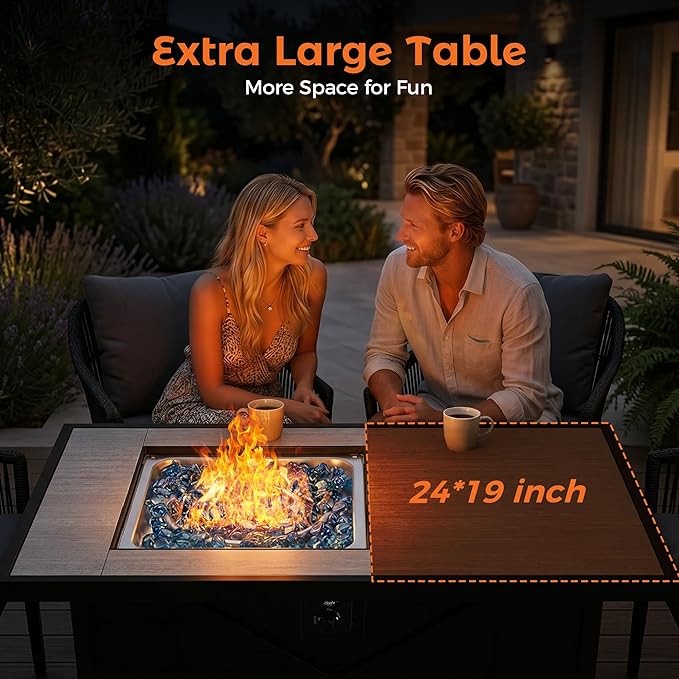 BALI OUTDOORS 42 inch 50000 BTU Rectangular Propane Gas Fire Pit Table with Fire Glass and Table Lid Fire Pits Outdoor for Garden Patio Backyard