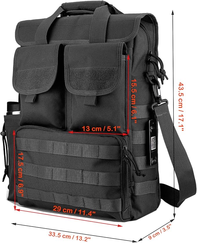 FRTKK Tactical Messenger Bag Military MOLLE Sling Shoulder Pack Briefcase Laptop Assault Gear Handbags Utility Carry Satchel (Black 17.3 inch)