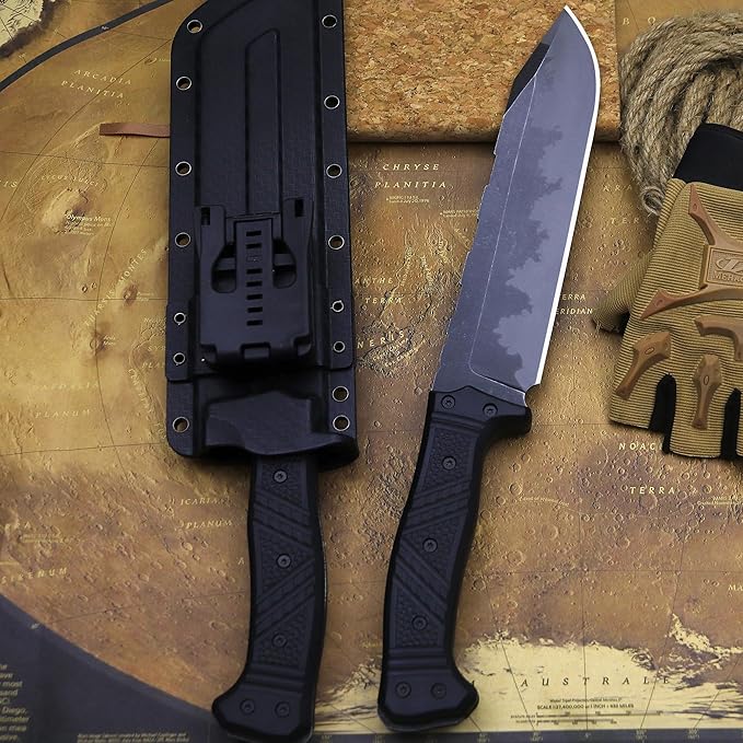 WPKOPYA Full Tang Outdoor Knife – 440C Stainless Steel Blade 6mm Thick 14.8in Overall Nylon Fiber Handle &amp Sheath Camping Hunting Survival Tool (black)