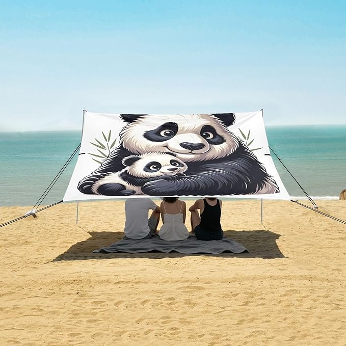ALAZA Panda &amp Cute Baby Beach Tent Sun Shelter UPF50+ Protection Beach Shade Canopy w/ 4 Sandbags for Outdoor Camping Fishing Backyard Fun Picnic 10x9 ft