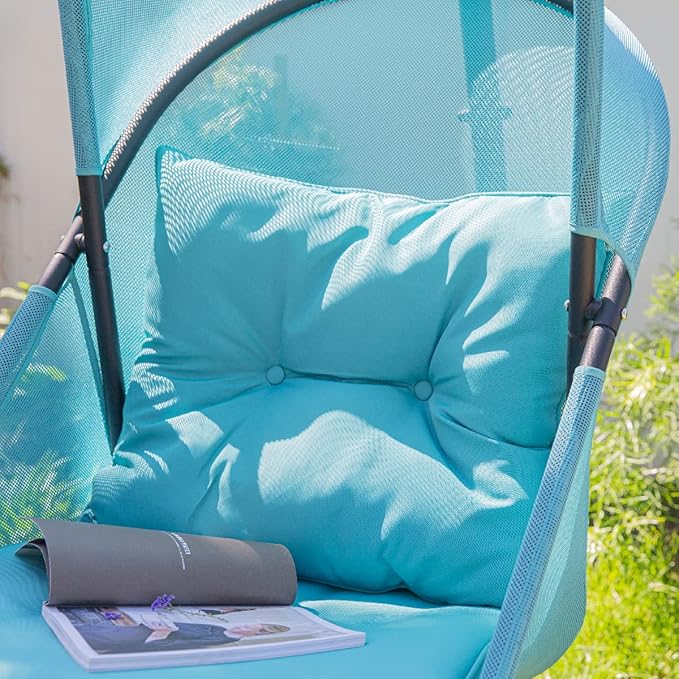 Barton Hanging Chair Egg Chair with Canopy and Cushion for Indoor/Outdoor Basket Lounge Collapsible Egg Chair Seat Aqua