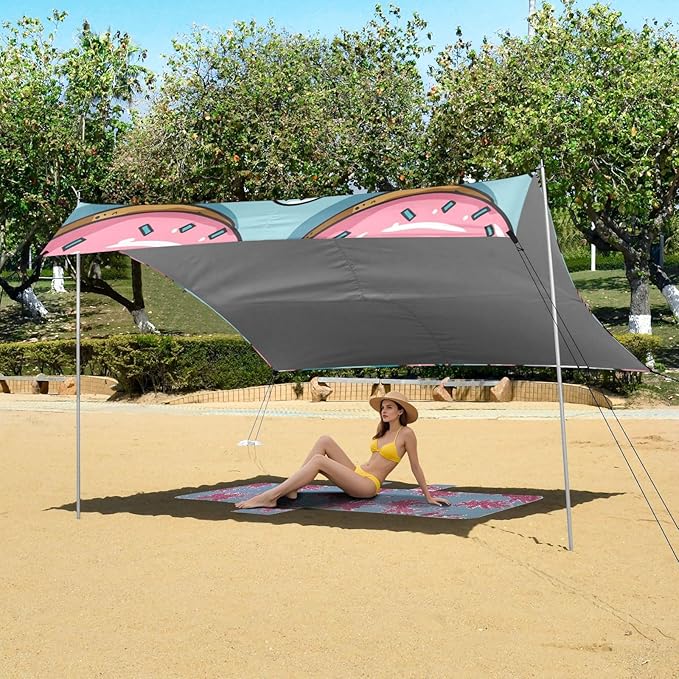 ALAZA Cute Panda Donut Seamless Beach Tent Sun Shelter Portable Canopy Sunshade for Outdoor Camping Picnics Backyard Fun 10x9 ft