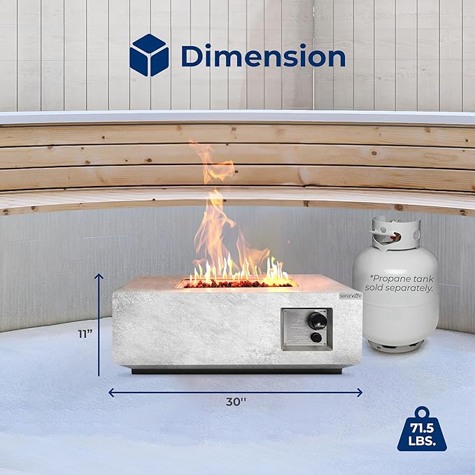 SereneLife Propane Gas Fire Pit Table 40000 BTU Square Outdoor Firepit with Protective Cover Durable Metal Construction and Stylish Design for Patio or Backyard