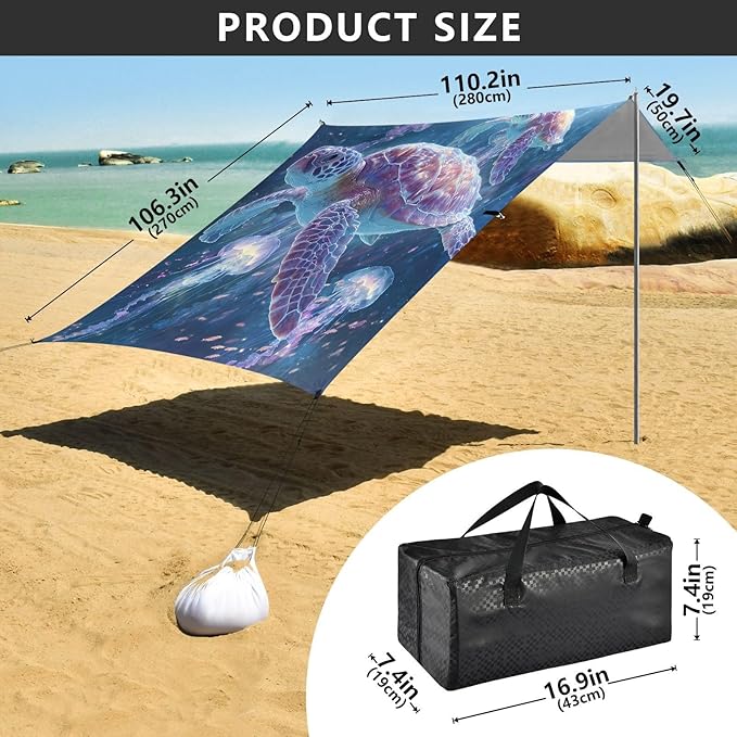 ALAZA Sea Turtle Jellyfish Beach Tent Sun Shelter Portable Canopy Sunshade for Outdoor Camping Picnics Backyard Fun 10x9 ft