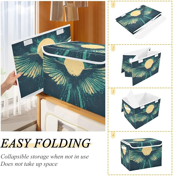 Storage Cube with Lid Elegant Wings Print 16.5×12.6×11.8 IN Collapsible Large Capacity Foldable Storage Basket Bin Organizer