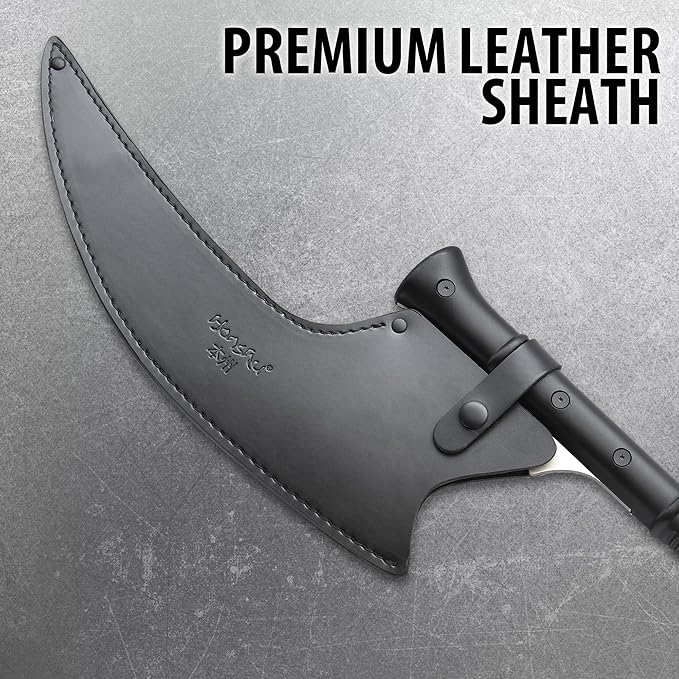 Honshu Thrusting Axe | 12 7Cr13 Stainless Steel Blade | Weight-Reducing Through-Holes | Injection-Molded Handle | Well-Balanced Construction | Includes Premium Leather Sheath | Overall 35 1/4