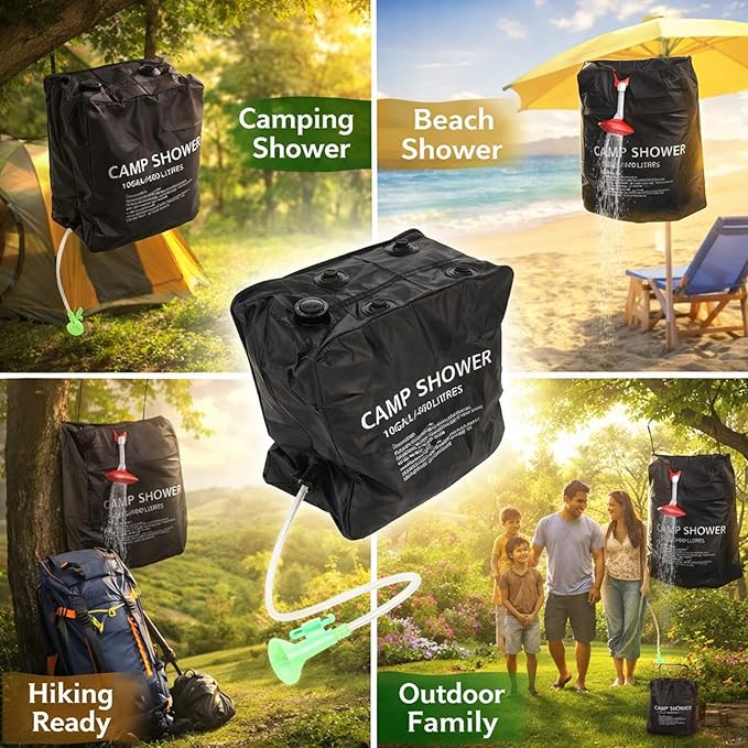 40L Solar Camp Shower Bag PVC Rubber Plastic Cloth Texture Proof Coating for Outdoor Use - Large Capacity Solar Heating Technology Ideal for Camping and Hiking