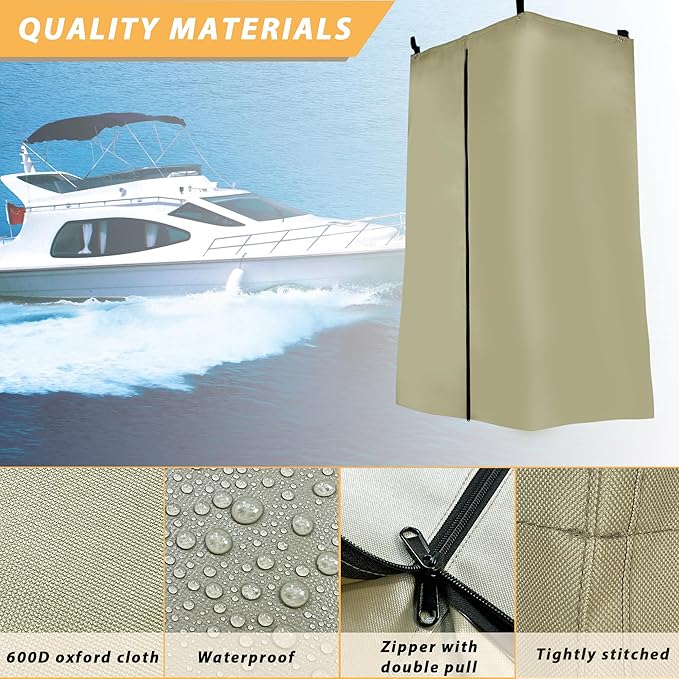 Privacy Tent for Boats Heavy-Duty Hanging Changing Room for Pontoon Boats Privacy Curtains for Pontoon Boats Attaches to Bimini Top Poles (Gray)
