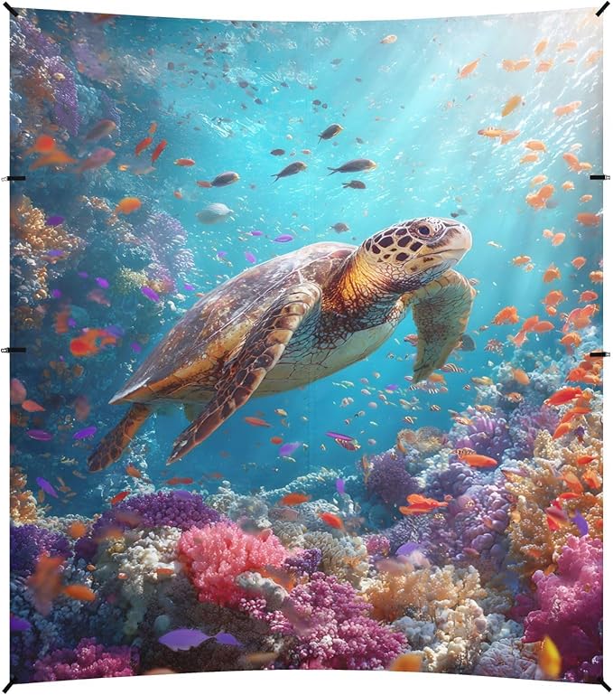 ALAZA Sea Turtle Undersea World Beach Tent Sun Shelter UPF50+ Protection Beach Shade Canopy w/ 4 Sandbags for Outdoor Camping Fishing Backyard Fun Picnic 10x9 ft