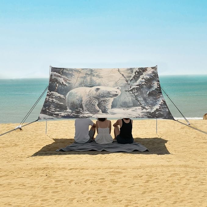 ALAZA Snowy Forest Scen Bear Beach Tent Sun Shelter Portable Canopy Sunshade for Outdoor Camping Picnics Backyard Fun 10x9 ft