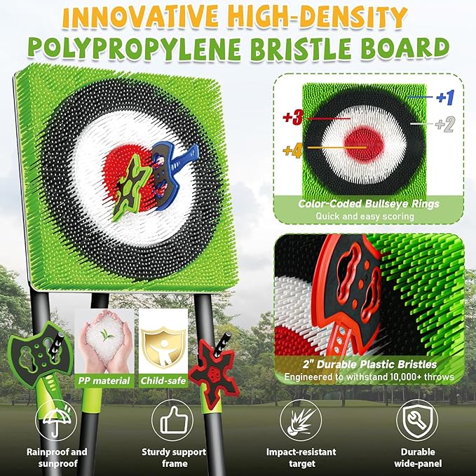 Axe Throwing Game for Backyard - Steel Frame Ax Throw Kit for Kids &amp Adults - Bristle Target with 6 Throwing Axes Set &amp Travel Bag - Outdoor/Indoor for Kids &amp Families Yard Carnival Games
