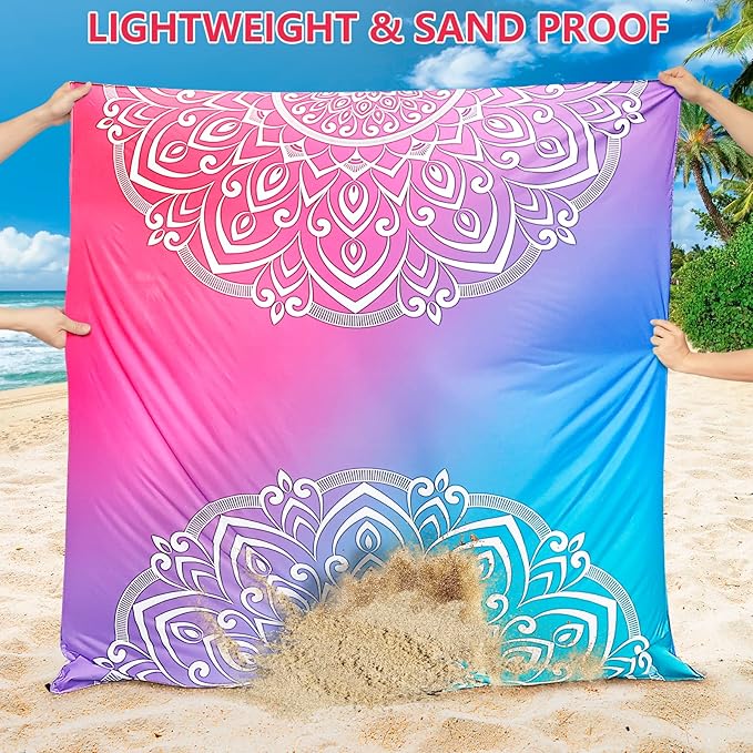 WIWIGO Beach Blanket Waterproof Sandproof Beach Mat 79 X 83/10'x9'for 2-8 Adults Quick Drying Outdoor Picnic Mat Beach Accessories for Travel Camping Hiking