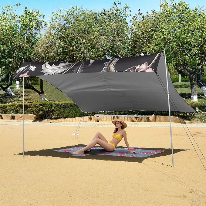ALAZA Vintage Paisley Flower Beach Tent Sun Shelter UPF50+ Protection Beach Shade Canopy w/ 4 Sandbags for Outdoor Camping Fishing Backyard Fun Picnic 10x9 ft