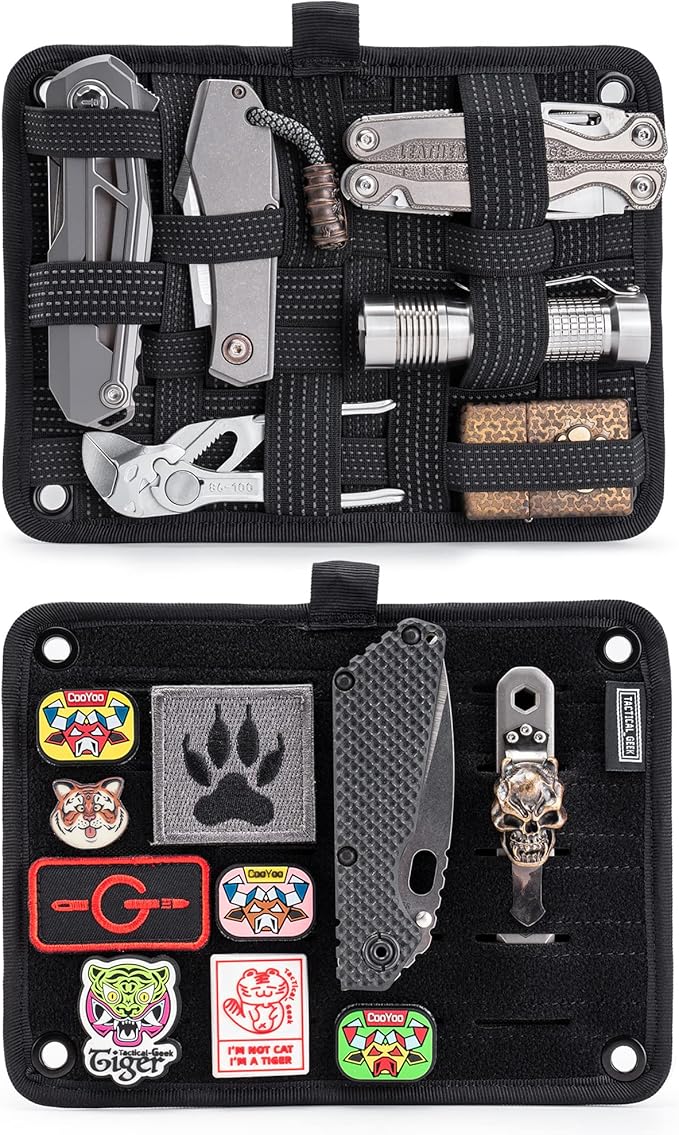 TACTICAL_GEEK TCM EDC Organizer Board Backpack Anti-Slip Elastic Woven Board for Travel Gear Elastic Grid Organizer for Electronics Accessories Travel Cables Chargers and More Black