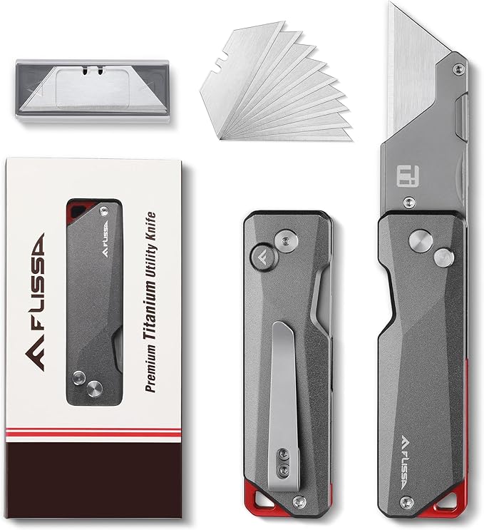 FLISSA Advanced Titanium Utility Knife CNC Unibody Lightweight All Metal Folding Box Cutter Quick Change Blade Razor KnifeIdeal Gifts for Men Women with 10 Extra Blades