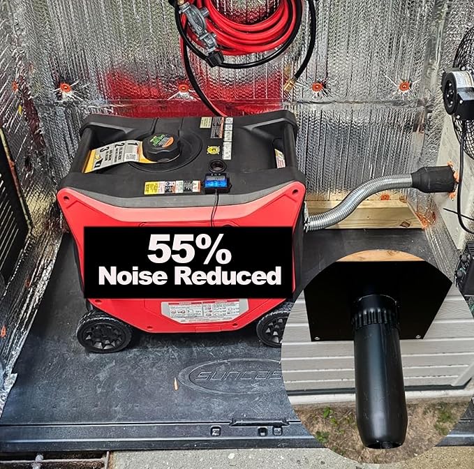 Generator Exhaust Extension Kit Generator Muffler Silencer Kit All-in-One Kit w/Heat Insulated Thru-Wall Plate 2x Universal Adapter for Most Portable Generators 55% Noise Reduced