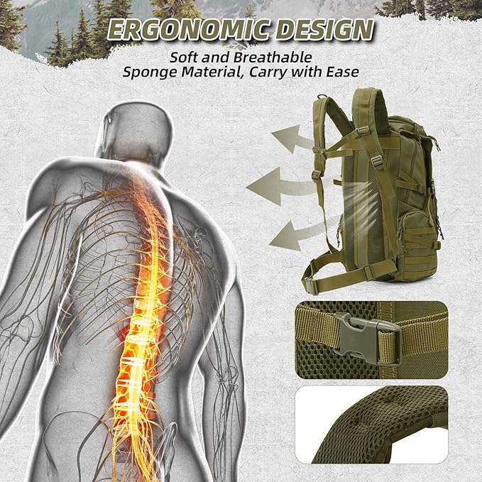 35L Military Tactical Backpack for Men Water Resistant Assault Pack for Women Army Green Molle Daypack 3 Day Bug Out Bag Rucksack for TrekkingCampingSurvivalEDC