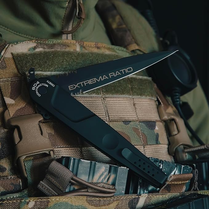Extrema Ratio - BD4 Contractor (Black) Folding Knife Böhler N690 Steel Blade 58 HRC Black Burnished Finish Smooth Aluminum Handle Ergonomic Design Reversible Clip Italian Craftsmanship Durable