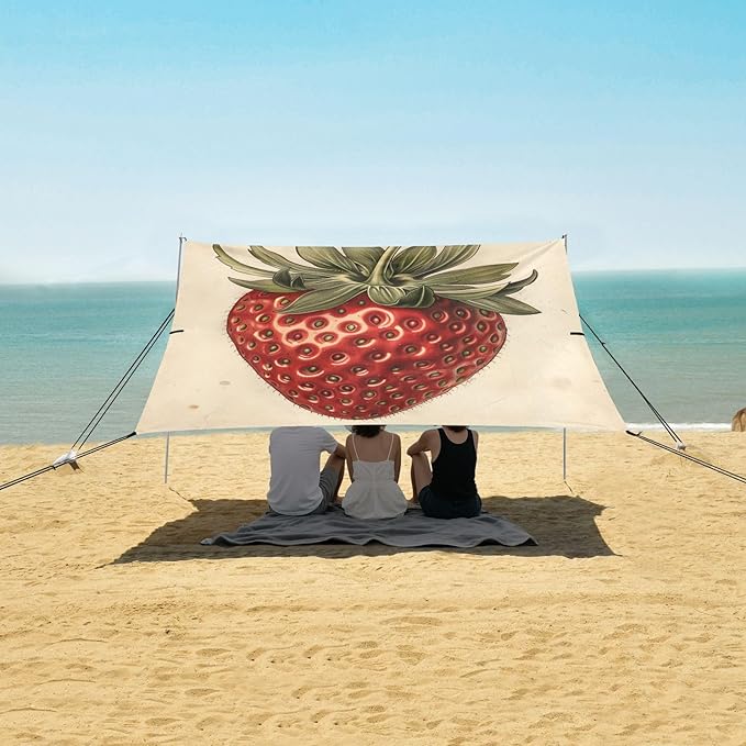 ALAZA Retro Style Strawberry Beach Tent Sun Shelter Portable Canopy Sunshade for Outdoor Camping Picnics Backyard Fun 10x9 ft